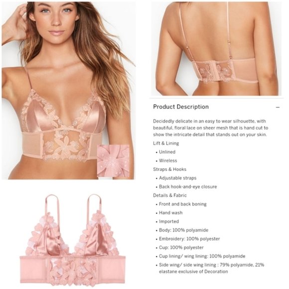 Victoria’s Secret VERY SEXY Floral Embroidered Long Line Bra NWT - Picture 3 of 4